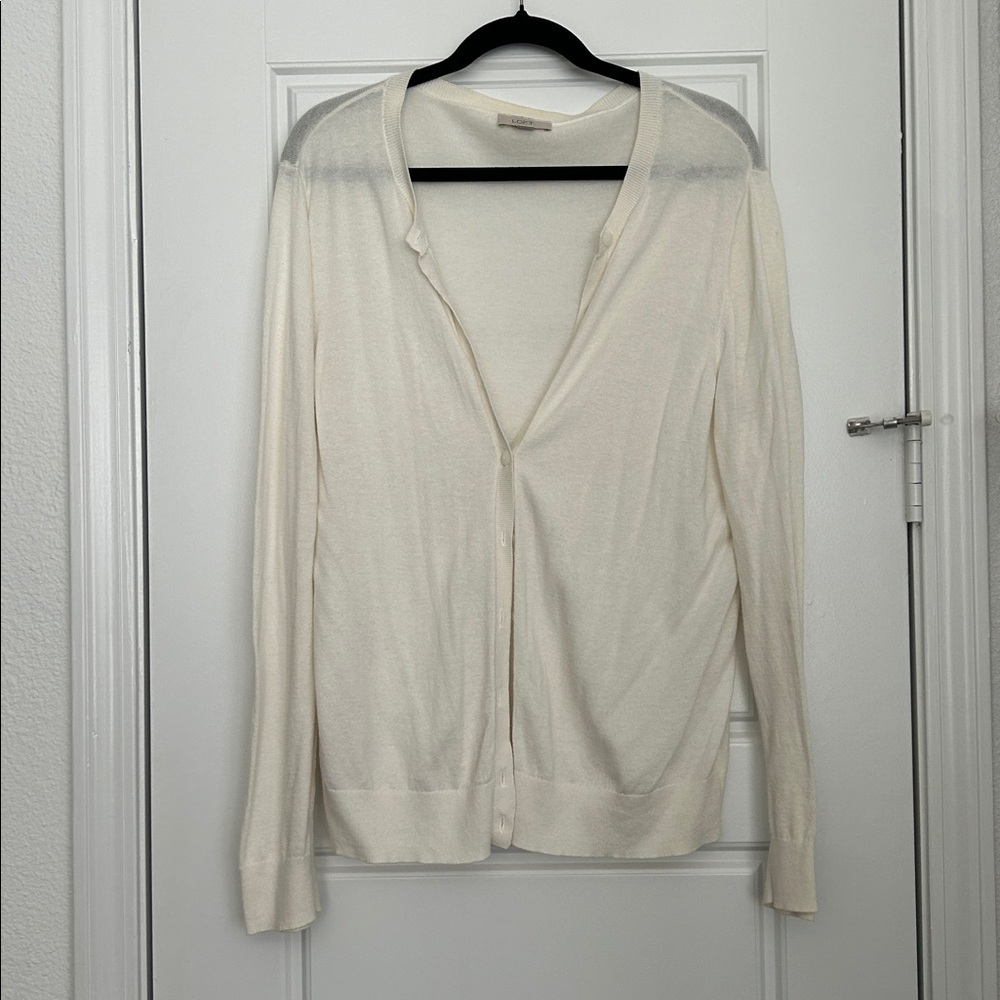 LOFT Black Lightweight Button Cardigan